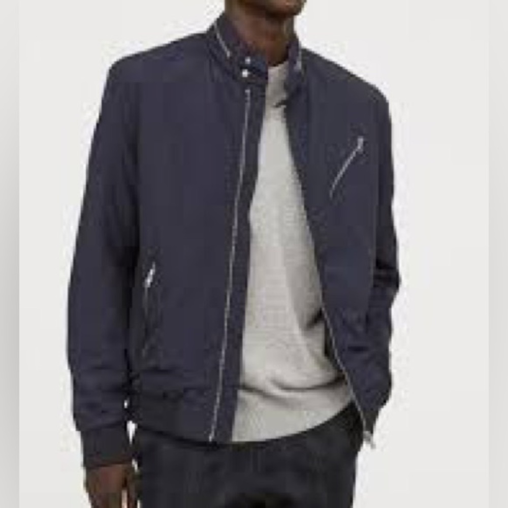 H&M Nylon Blend Bomber Jacket in Blue